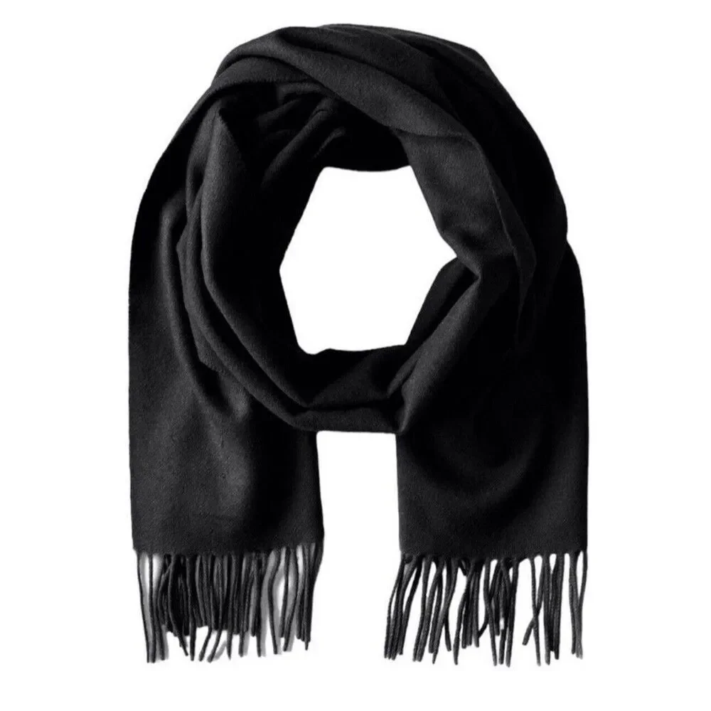 Phenix Black 100% Cashmere Fringe Lightweight Scarf 74”x11” Unisex New